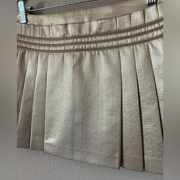 Chanel Mini Gold Cream Skirt Lame Pleated Size 2 - Picture 8 of 14